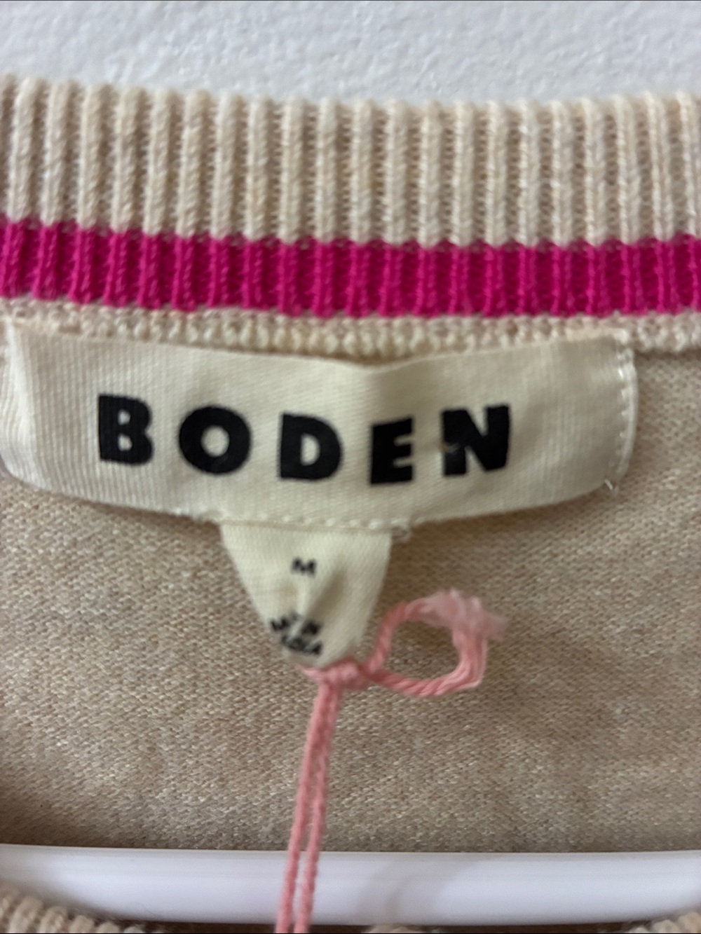 Boden NWT tan Button-Front Sweater with Pink & Green Stripe - medium - Picture 3 of 5